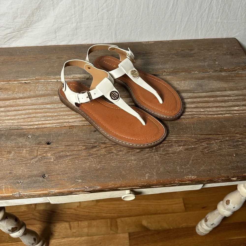 Tommy Hilfiger White and Tan Sandals - Picture 1 of 4